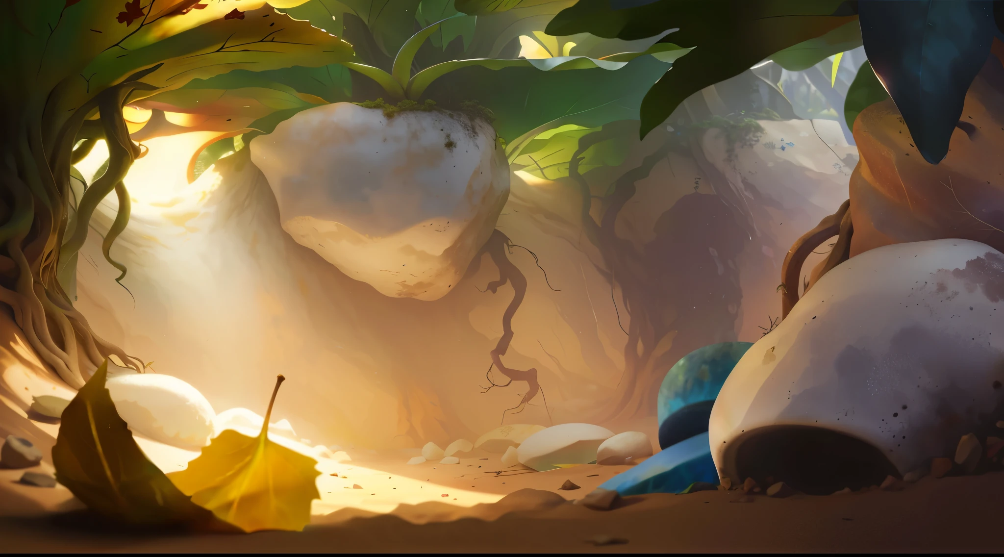 There is a cartoon picture of a forest with a stream, Cave background, rocky environment, cave setting, arte de fundo, ancient cave, random background scene, ancient ruins background, Ancient caves, game environment, dungeon background, Overgrown stone caves, Cave Town, 2d game background, odin's stone arena background, deep environment, 2d game environment design,Ancient Chinese landscapes,tmasterpiece,super detailing,Epic composition,hyper HD,high qulity,extremely detaile,offcial art,Unity8k wallpapers,super detailing,32k -- v 6