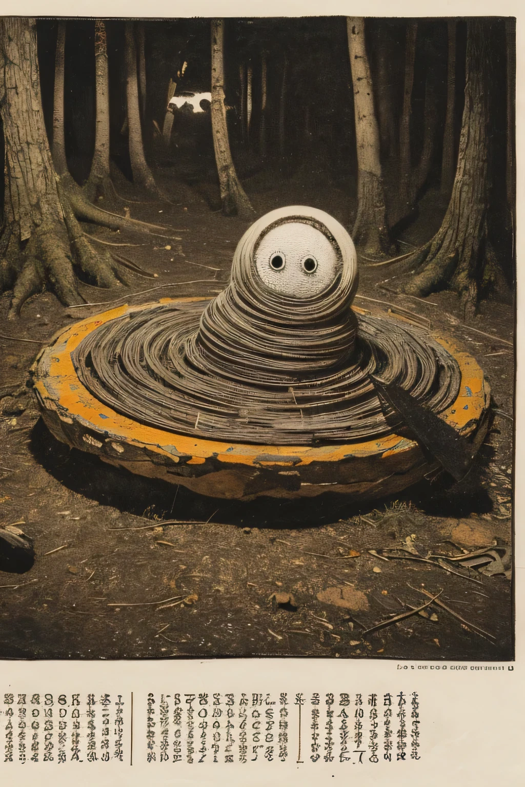 Primitive Worldview Arafed image of a man standing in a forest with a large eyeball - SeaArt AI