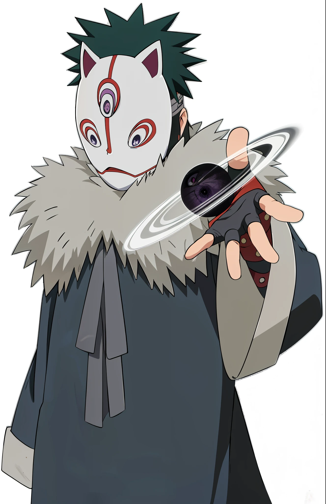 Naruto, masterpiece, best quality, high quality, 1boy, solo, male focus, looking at the viewer, upper torso, wearing a mask and a purple dress, 