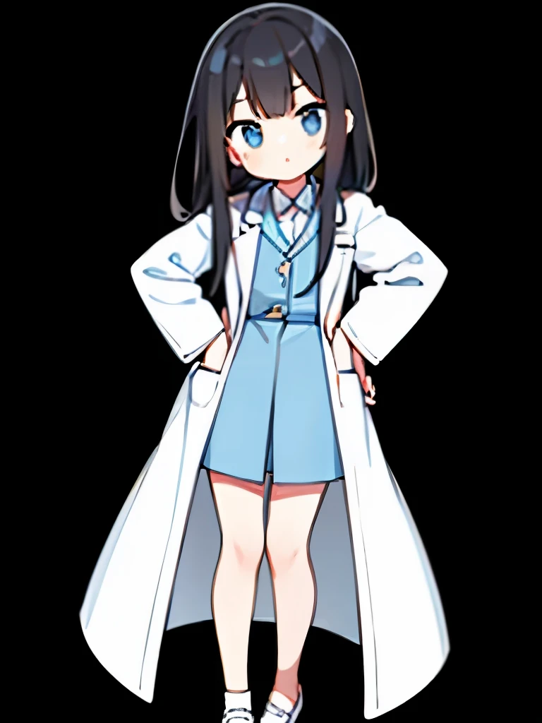 girl who looks like a doctor、Deformed、transparent background、Photographed from head to foot、wearing a white coat、facing the front、Looks smart、black hair