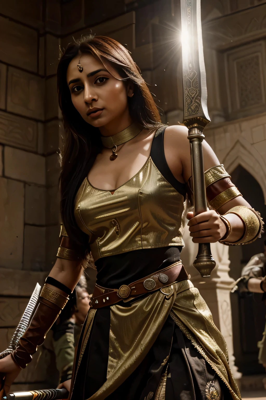 Rani Khanzada, a daughter of Emperor Akbar, was renowned for her courage and military prowess, leading troops into battle and even wielding a sword against rebellious forces,8k,hyper realistic