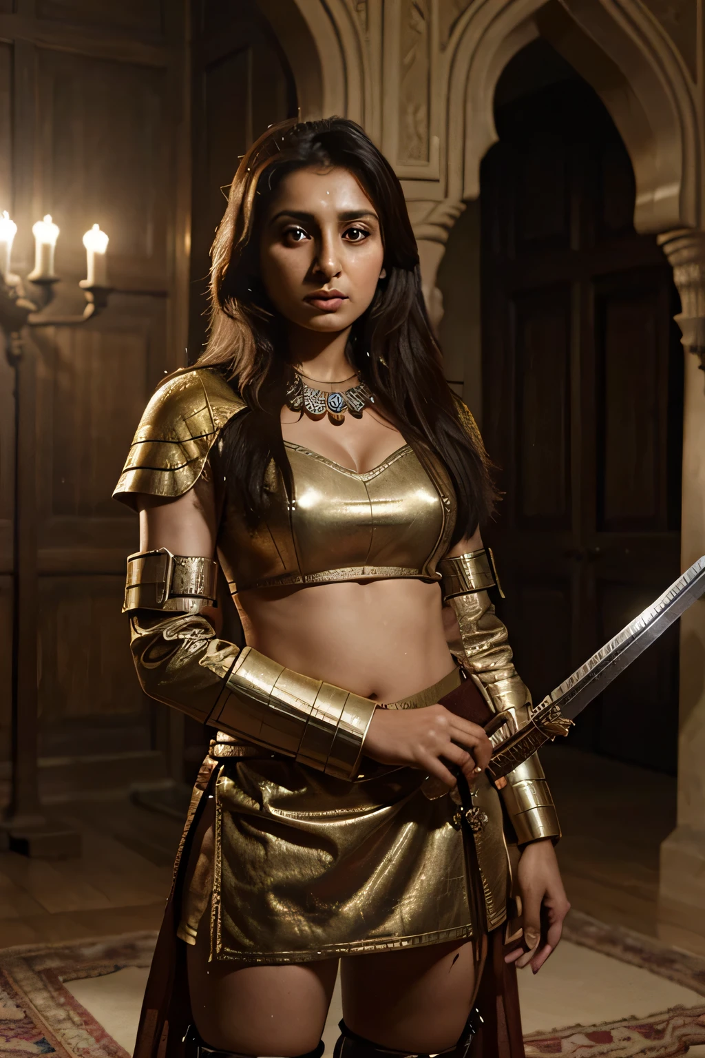  Rani Khanzada, a daughter of Emperor Akbar, was renowned for her courage and military prowess, leading troops into battle and even wielding a sword against rebellious forces,8k,hyper realistic
