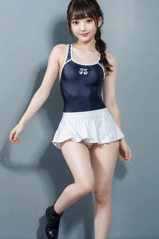 top-quality、Full limbs、complete fingers、Slender beauty、straight haired、poneyTail、knee high school swimsuit、Small eyes、skirt by the、frilld