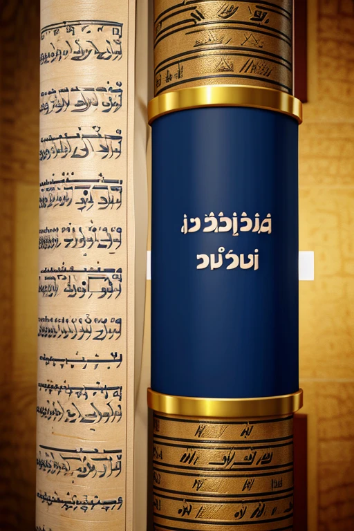 An animated illustration of a scroll with Hebrew writings, representing the Torah, rodeado por uma aura dourada. You can also include a small synagogue in the background to provide context..