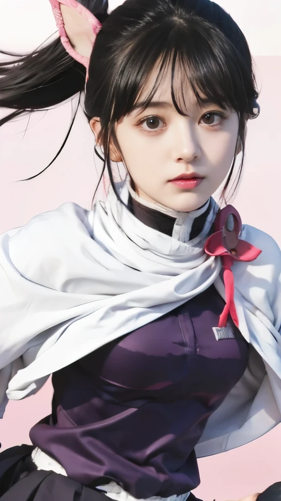 a girl with a ponytail and a scarf on her head, iwakura lain, shalltear from overlord, gapmoe yandere, close up iwakura lain, hinata hyuga, anime style like fate/stay night, anime moe artstyle, by Jin Homura, madoka kaname, tsuaii, juri misaki