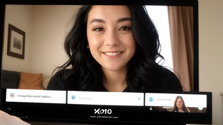 portrait of a cute 28 year old American girl , on a Discord video call, thick wavy black hair, smirking, long eyelashes,
torso, facing viewer, 8k, super detail, best quality, 1080P, 1080P, 1080P, 4K, 8k, 16k, HD, 1080P