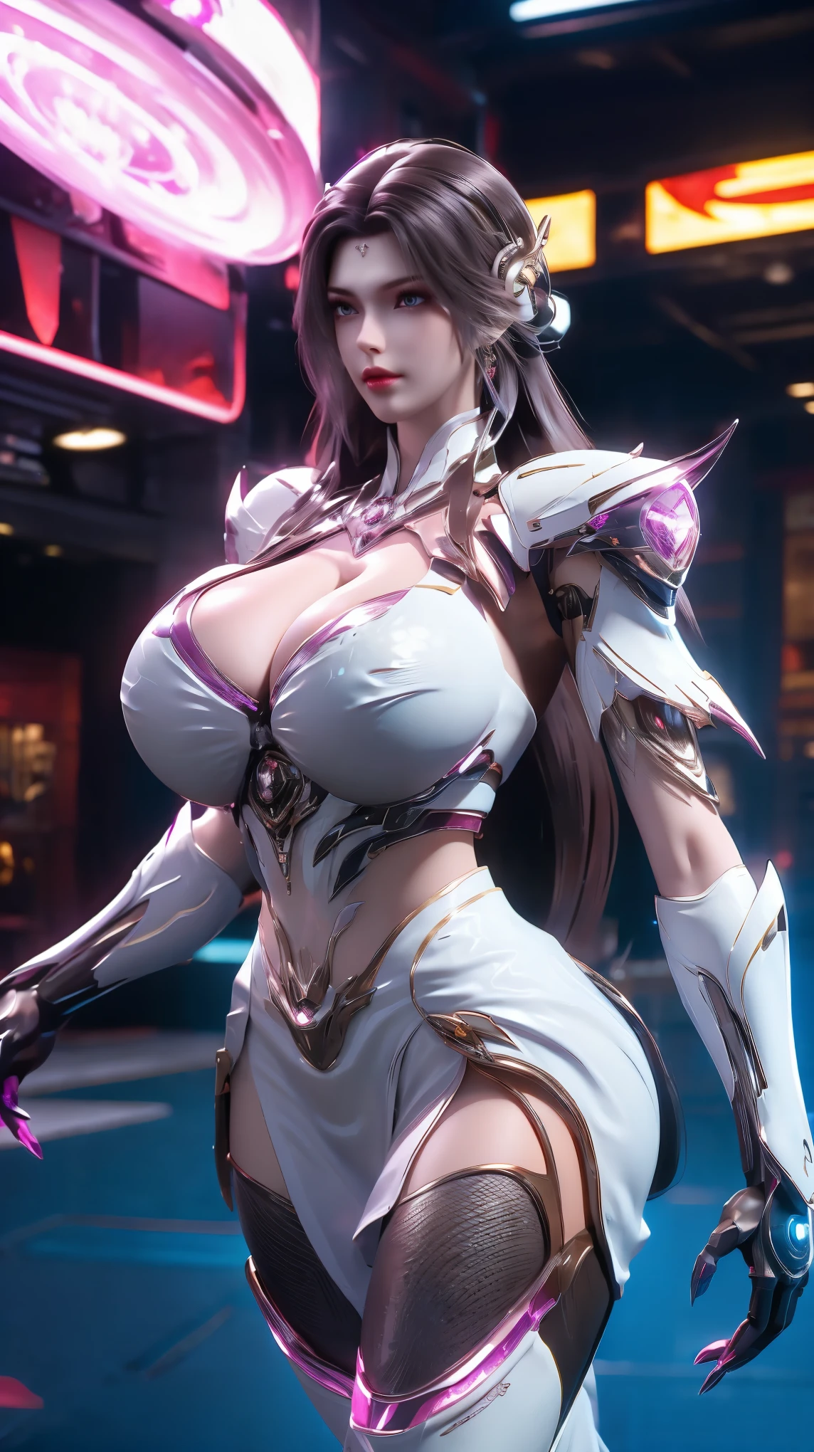 (HYPER-REALISTIC:1.5), AI GIRL GRNERATOR (WHITE LONG HAIR, PHOENIX GOLD HELM:1.1), (HUGE FAKE BREASTS:1.5), ((CLEAVAGE:1.5)), (MUSCLE ABS:1.3), (MECHA GUARD ARMS:1.1), (MAGENTA SHINY FUTURISTIC MECHA CYBER CROP TOP, BLACK MECHA SKINTIGHT LEGGINGS,POTRAIT:1.5), (MUSCULAR BODY, WETS SWEATY SKIN, LONG LEGS:1.1), (LOOKING AT VIEWER:1.3), (female focus:0.8), (WALKING HALLROOM OF FUTURISTIC SPACE STATION:1), (BRIGHT LIGHT WHITE_ROOM:1.3), HYPER TEXTURE, (4X MSAA), ((UNREAL ENGINE 5 RENDER)), PHYSICALLY-BASED RENDERING, ULTRA HIGHT DEFINITION, 16K, 1080P.