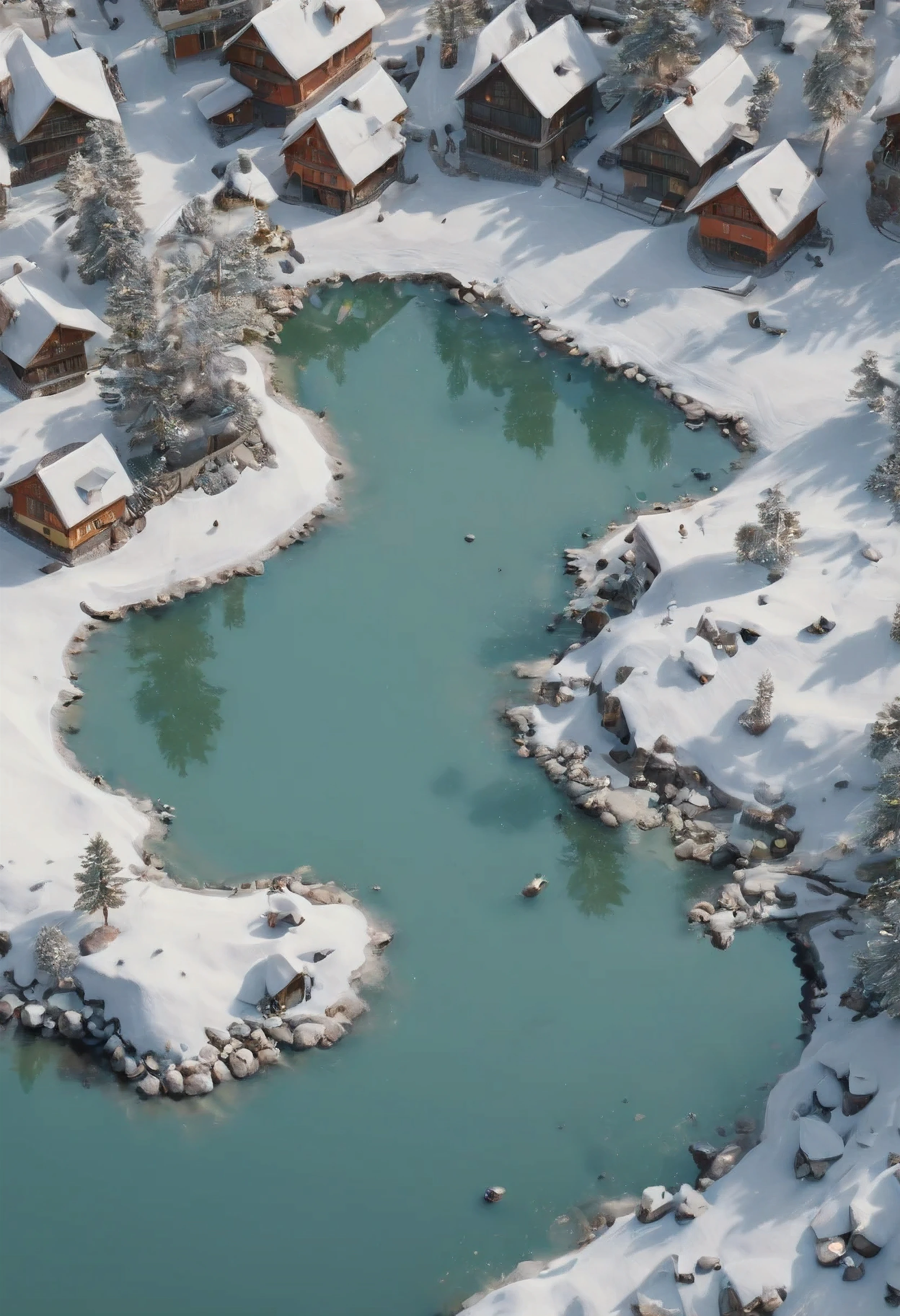 ((soft_color_photograpy:)1.5), ((soft_color_tones):1.4), ((crystal clear water reflection background):1.3), ((very heavy snow):1.4)),((bird eye view of a village):1.2),((Movie-like still images and dynamic angles):1.3), ((cool and beautiful shadow silhouette):1.1), Gouache with intricate details, Add a touch of realism to this visually detailed and stylistically diverse masterpiece, Detailed photography have been enhanced, Careful photography creates an atmosphere, Utilize delicate yet powerful photography techniques, Create an enchanting atmosphere. highly detailed gouache, ((Unparalleled sharpness and clarity):1.1), ((Radiosity rendered in stunning 32K resolution):1.3), All captured with sharp focus.