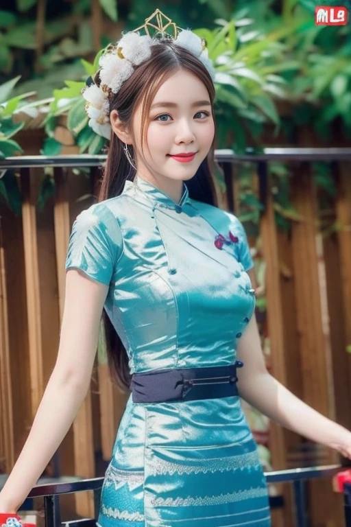 （8K分辨率，Vista full body photo），（1womanl，18yr old，（Facial features of the Aum Shinrikyo Church in Thailand：1.8，s delicate face），详细的脸，Redlip，Fair smooth skin，（Classic Hmong costume：1.4，（nedium breasts、traditional burmese dress），Headband silver crown（Silver Crown（styling：It is quadrangular and protruding，entangle，Such as spiral or eccentric，Print various patterns on a flat surface），Silver products（Silver collars range from small to large，There are up to seven circles），Silver necklace，Bun hairpins），（pleatedskirt，There is a belt（Hmong embroidery、batik）），耳Nipple Ring，bangle，Tall and tall，The action of the dialog，perfect hand，Ultra-fine clothing material），（Traditional Xijiang Miao village，Festive party night background in cottage，Exquisite environmental details），（exhilarated，confident smile，Rejoice），（profesional lighting，动态照明），（（The colors are more balanced，（black in color，blue colors，red colour））），（Golden section，Cinema lenses，Hasselblad photograp，tmasterpiece：1.3），（Miaozhai idol，Focus on the field，trendsetting，Folklore artist，Art platform）