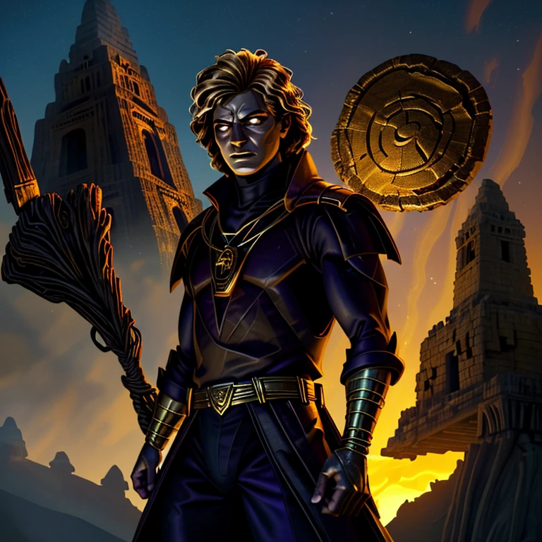 Spider-Man, Egyptian God, Solitary figure, Ancient Temple Backdrop, Mythological Scene, Nighttime, Red and Blue Suit, Chiseled physique, Superhero Pose, (Golden Amulet: 1.2), Godly Aura, (Mummified Hands: 1.1), (Ancient Scrolls: 1.4), Hieroglyphic Inscriptions, Magic Scepter, Serene Expression, golden crown, (Mysterious: 1.5), (Shadows and Highlights: 1.6), Desaturated Colors, (Sand Dunes: 1.0), Digital Art, (Realistic