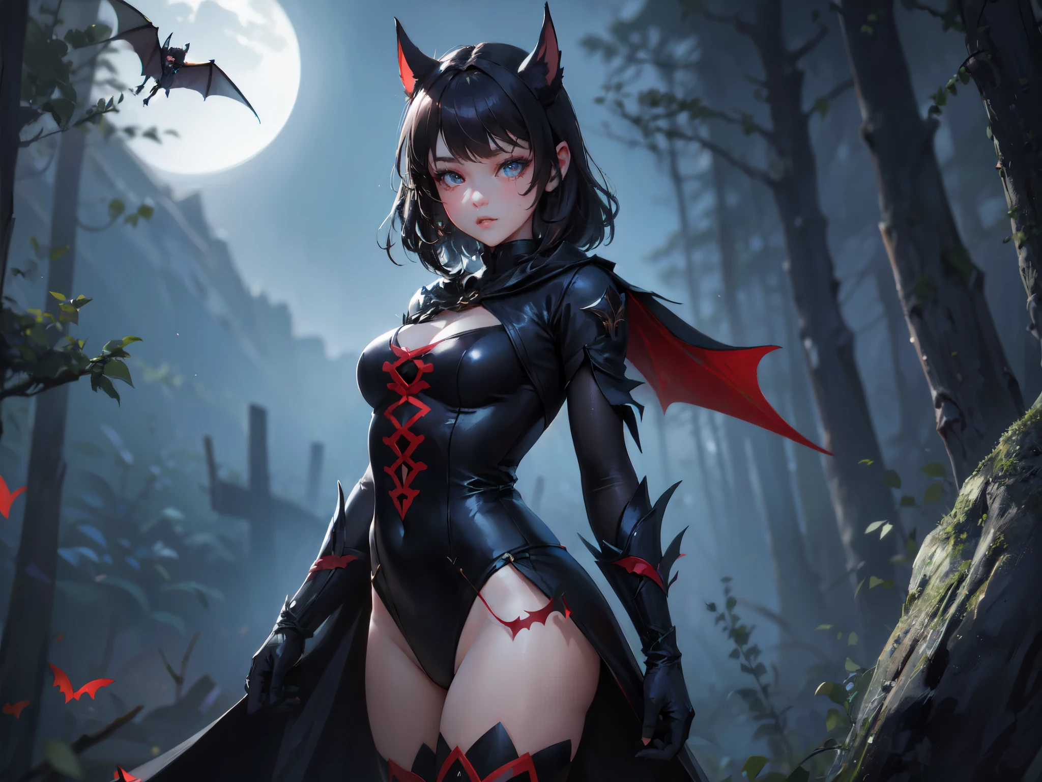 ((Furry; anthro bat)), female, sexy, ((small bare breasts)), doused in blood, flying, ((knight armor)), eerie moonlit night, large bat wings, well-toned abs,