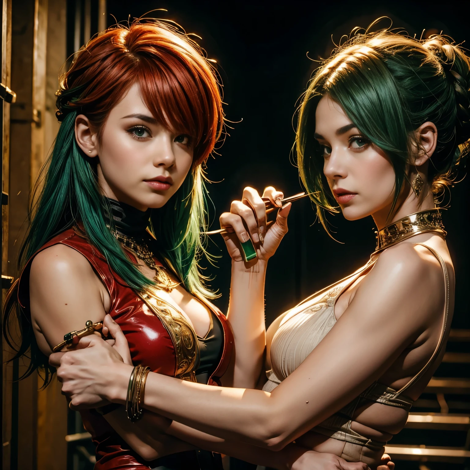 green hair, red hair, green and red hair