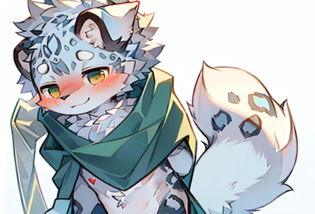 furry,fur,body fur,alone,shy,blush,snow leopard,No clothes UHD, textured skin, high details, best quality, 1080P,Shota,Smile,full body detailed
