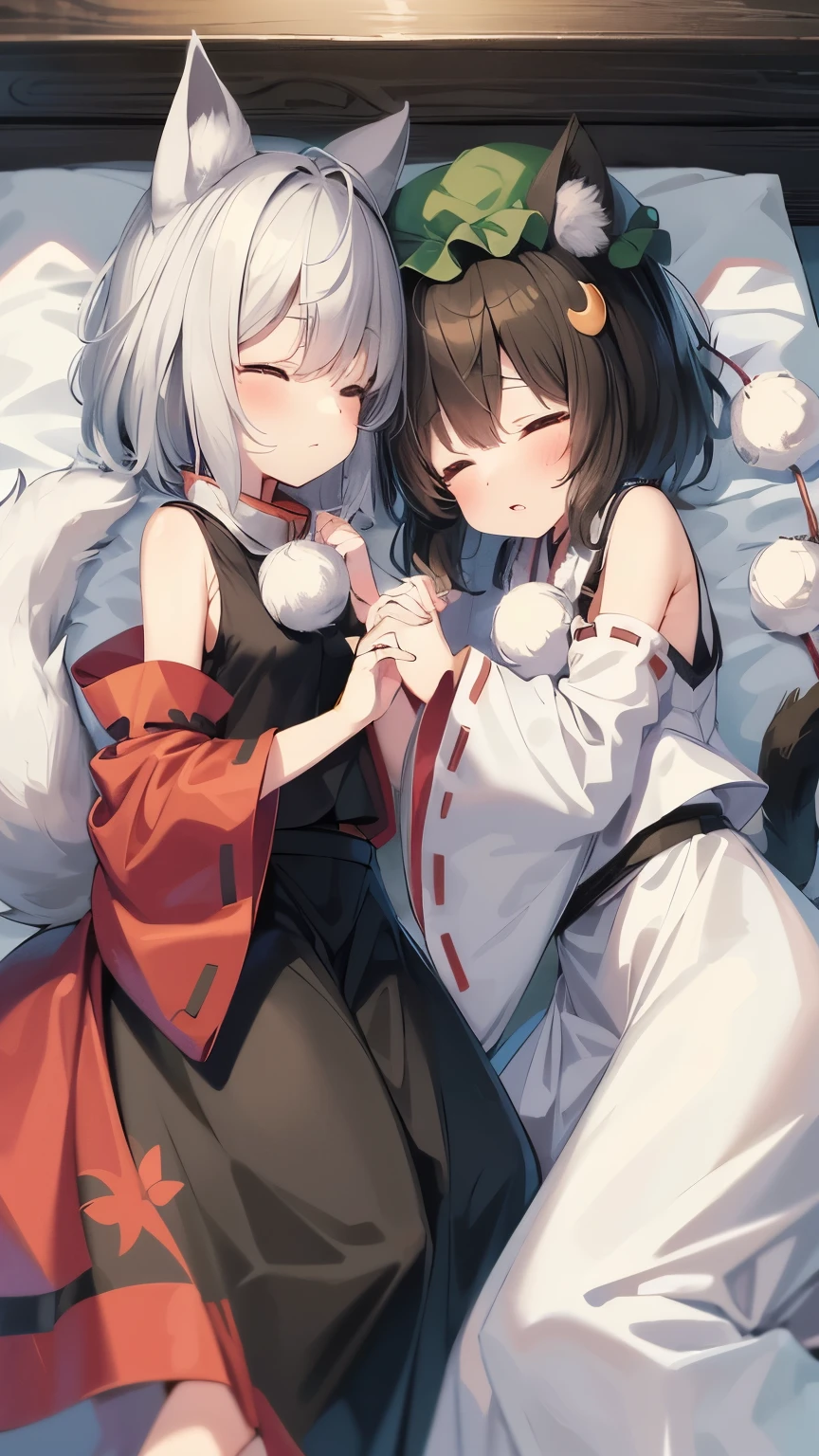 (NSFW:1.2),(tiny girl:1.4), 独奏, full body Esbian, sitting on, dynamic ungle, white hair, flat-chest, frilld, 3 age old, brown haired, length hair, natta, starrysky, murky, sleepy, I want to sleep, Animal ear hood, Keep a teddy bear, covered breast,full of shyness, red blush,Young girl in pajamas holding big stuffed animal, With a shy look, In the bedroom setting、 The composition should exude a blend of sensuality and innocence、 The background should be visually appealing、