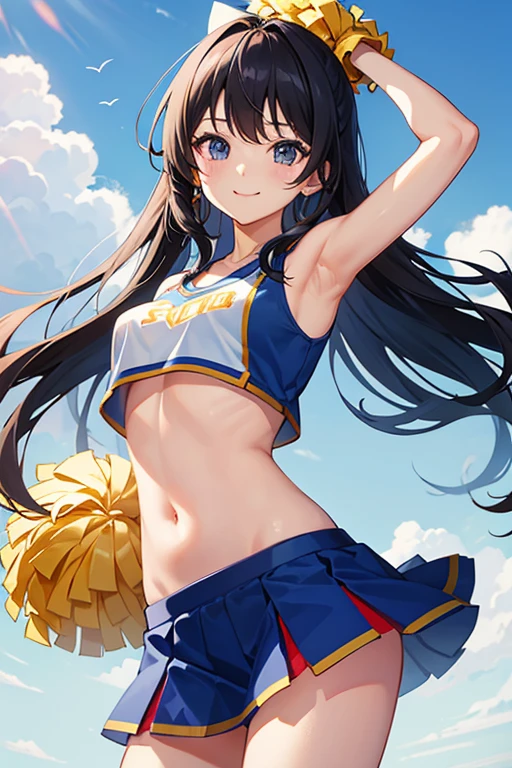 cheerleader、long hair、I can see a glimpse of my belly button、smile、Overall image