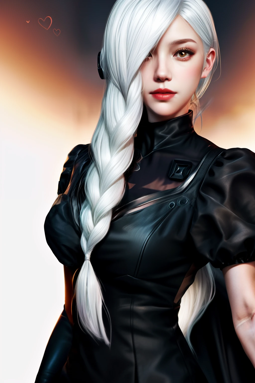 a close up of a person with long white hair and a black dress, cyborg - girl with silver hair, tifa lockhart with white hair, white haired lady, white haired, girl with white hair, nier:automata inspired, nier : automata inspired, inspired by Li Chevalier, inspired by rossdraws, white-haired