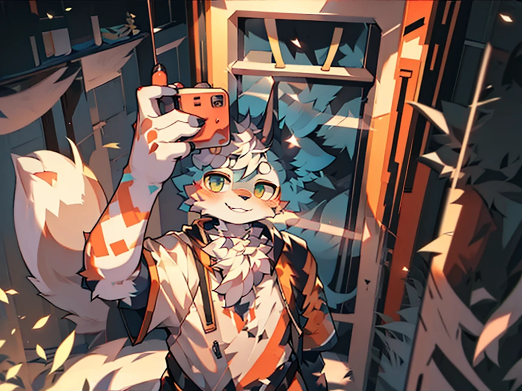 furry,fur,body fur,,,blush,,No clothes UHD, textured skin, high details, best quality, 1080P,Shota,Smile,full body detailed,silver hair,Gray fur