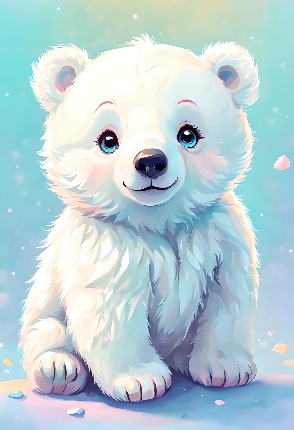 cute baby white Bear, digital illustration, pastel tetradic colors