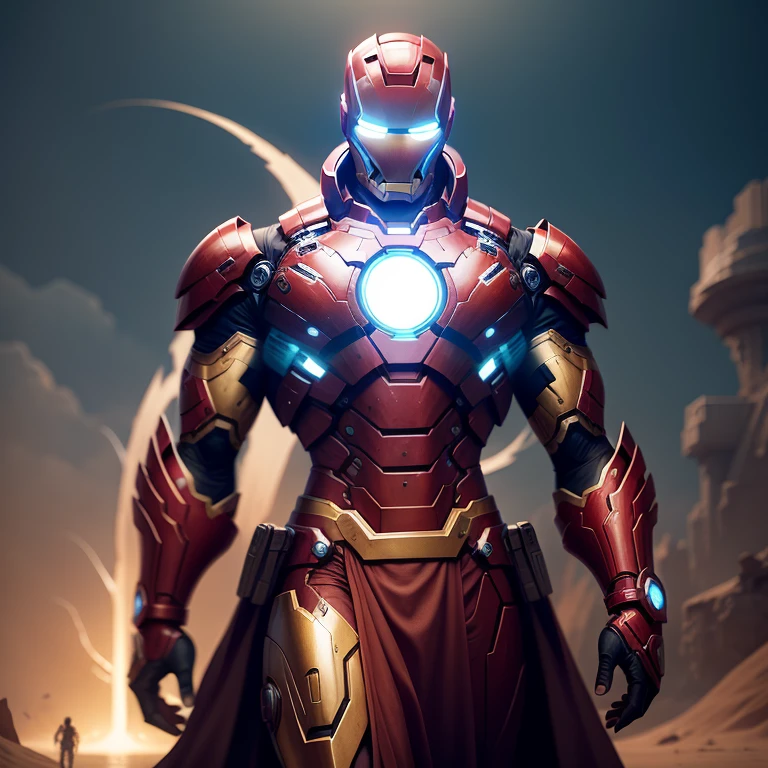 In the realm of ancient wonders, a modern marvel comes to life. The Iron Man, transformed into an Egyptian god, radiates an aura of power and mystique. His iconic red and gold armor is now adorned with hieroglyphics, blending technology and history in an extraordinary union. His eyes, once focused on the battlefield, now hold the wisdom of the ages. Amidst the backdrop of towering sand dunes and vast desert landscapes, the Iron Man-turned-deity commands respect and awe.