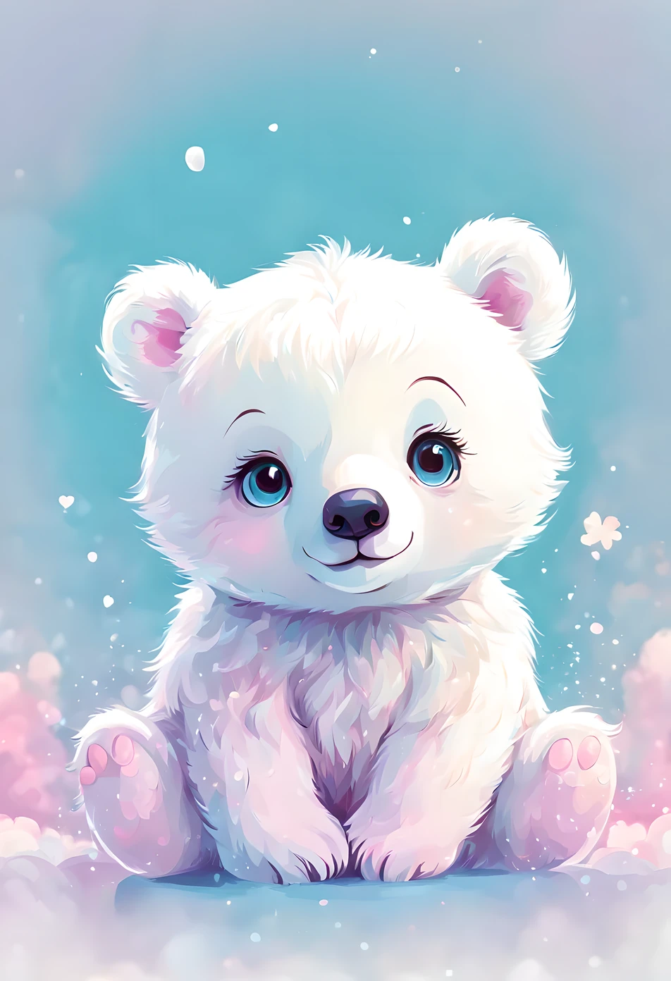 cute  white Bear, digital illustration, pastel tetradic colors