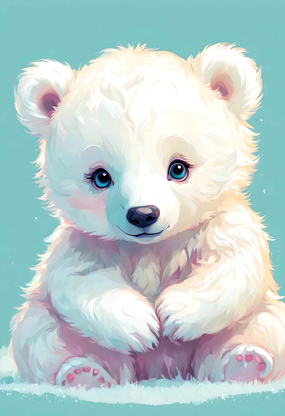 cute baby white Bear, digital illustration, pastel tetradic colors