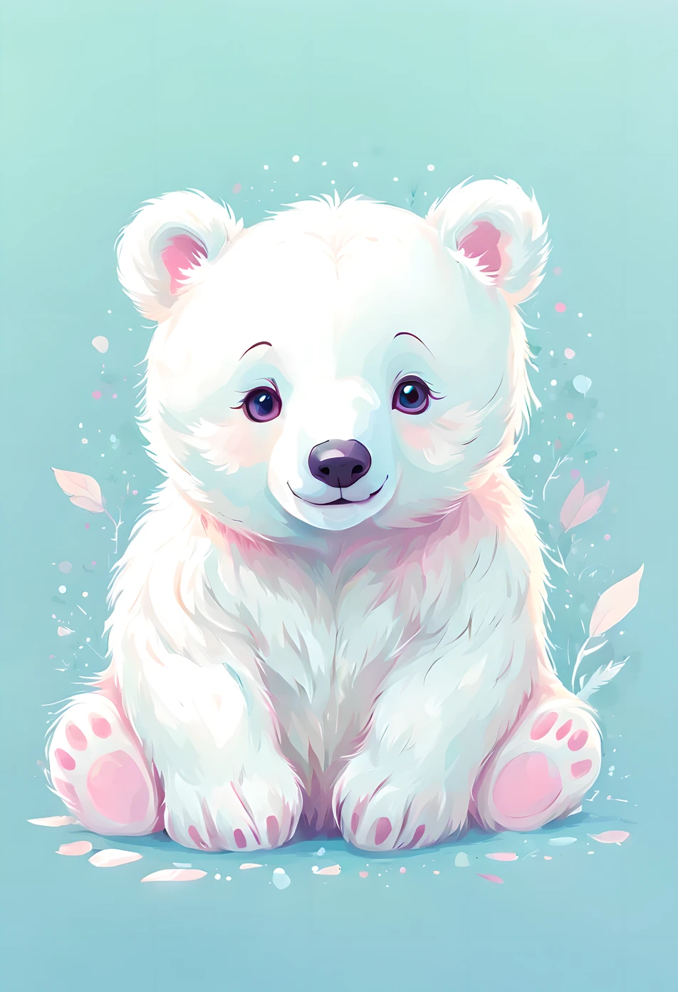 cute  white Bear, digital illustration, pastel tetradic colors