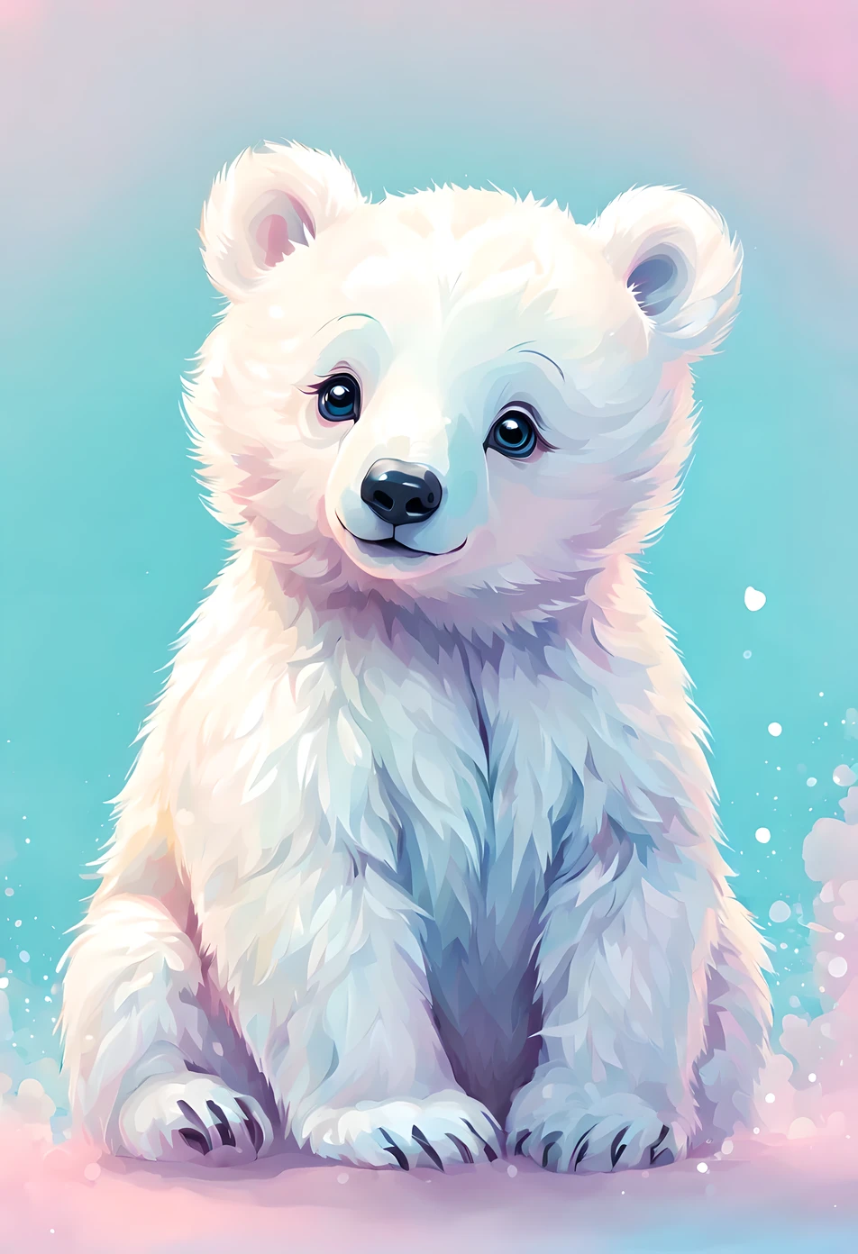 cute  white Bear, digital illustration, pastel tetradic colors