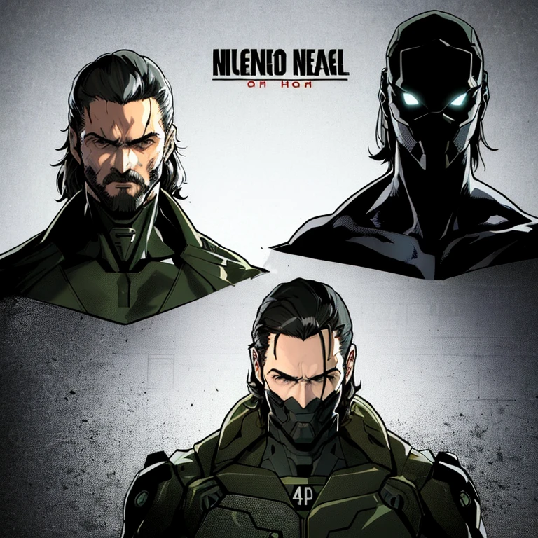 a drawing of a bunch of different faces of a man, metal gear solid concept art, evangelion concept art, clear eyes concept art, ( ( character concept art ) ), from metal gear, traditional japanese concept art, konami concept art, masterpiece concept art, 3 heads, no more heroes concept art, metal gear solid style, human game protagonist designs