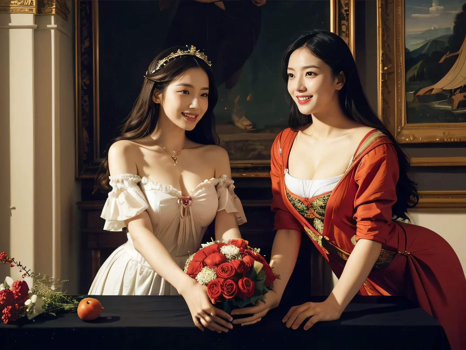Geometry,astronault,quantum mechanics,Math,Astronomical machinery,astronault.Roses in a vase.fruits,Colossal tits,A smile.Ancient Greek costumes,Paintings by Sandro Botticelli。Costume with stretched shoulders,huge smile,Chiaroscuro of Caravaggio,Cute smile, Expression of ecstasy,A sexy