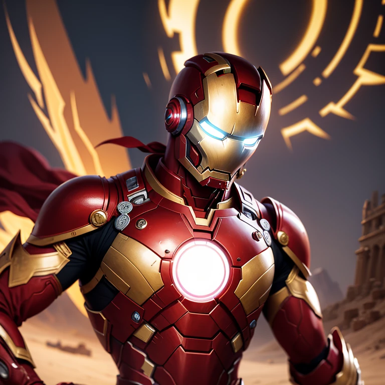 In the realm of ancient wonders, a modern marvel comes to life. The Iron Man, transformed into an Egyptian god, radiates an aura of power and mystique. His iconic red and gold armor is now adorned with hieroglyphics, blending technology and history in an extraordinary union. His eyes, once focused on the battlefield, now hold the wisdom of the ages. Amidst the backdrop of towering sand dunes and vast desert landscapes, the Iron Man-turned-deity commands respect and awe.
