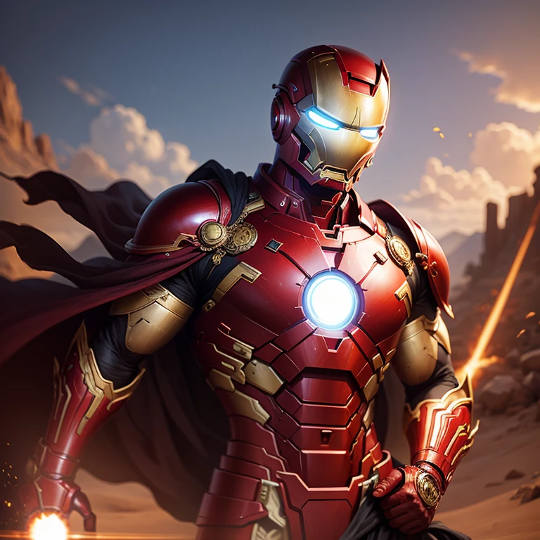In the realm of ancient wonders, a modern marvel comes to life. The Iron Man, transformed into an Egyptian god, radiates an aura of power and mystique. His iconic red and gold armor is now adorned with hieroglyphics, blending technology and history in an extraordinary union. His eyes, once focused on the battlefield, now hold the wisdom of the ages. Amidst the backdrop of towering sand dunes and vast desert landscapes, the Iron Man-turned-deity commands respect and awe.