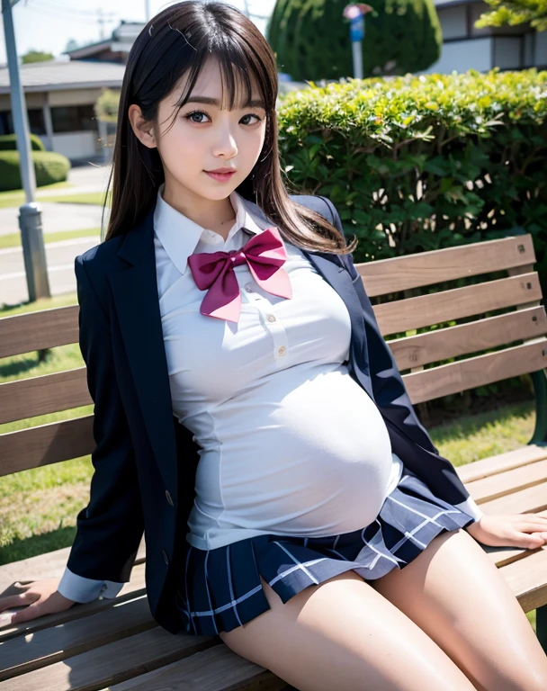 Pregnancy,Big belly,late pregnancy,massive belly,Very big belly,Pregnant Woman,View here,Center view、Japan woman in short skirt and bow tie sitting with one leg upright on a park bench Goddess of Japan, Sexy Girl, Japanese Models,Twin-tailed、Pink ribbon、 Beautiful Asian Girl, a japanese girl, a japanese girl, Chest that looks like it's going to burst, Man Japan Woman, Phenomenal cuteness、Bold poses、Inviting eyes、One leg standing on a bench、Open crotch、panty visible、Raised pubis、Phenomenally cute schoolgirl、Japan Girl Uniform、Wearing Japan school uniform、Japan School Uniforms、a hyperrealistic schoolgirl、Dressed as a schoolgirl、a hyperrealistic schoolgirl、Wearing a uniform、Realistic Schoolgirl、Girl in Uniform、Wearing a uniform、Schoolgirl Pose、full body Esbian、Nice skin、glistning skin、lovely thighs、glowing thigh、shining legs、bare-legged , High School in Japan 、乃木坂アイドル、韓国アイドル、Invite you inside、Inviting eyes
