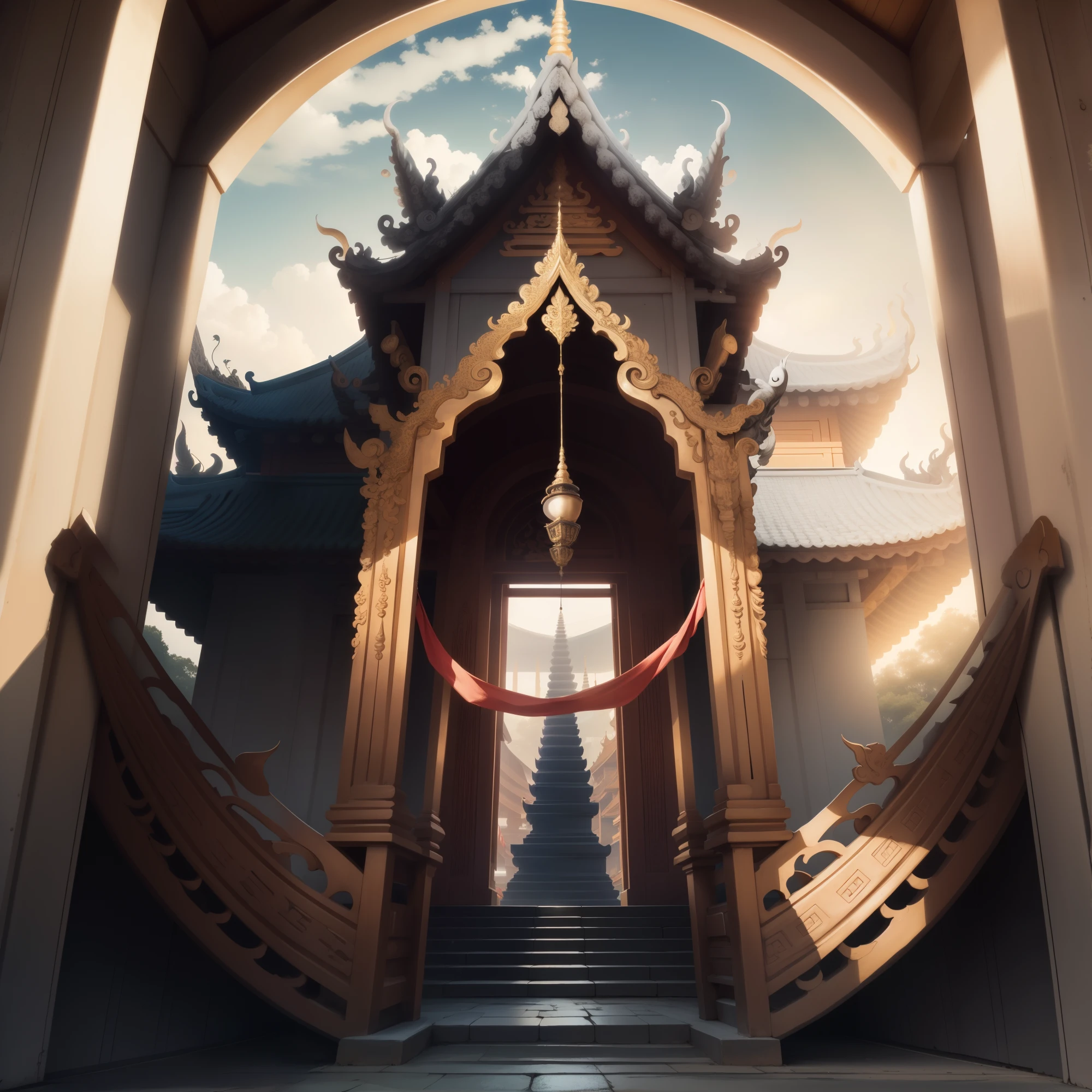 landscape photograph,temple thai,White construction crane