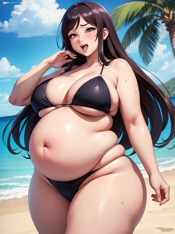 Fattest pregnant slut in the world, thicc body, biggest pregnant belly ever, humongous weight gain, super size surrogate, multiple pregnancy, ssbbw, super heavyweight, stuffed belly, huge, gigantic, enormous, morbidly obese, very fat, very big belly, overweight, tight bikini, camel toe, Orihime Inoue, ahegao tongue out, sweaty