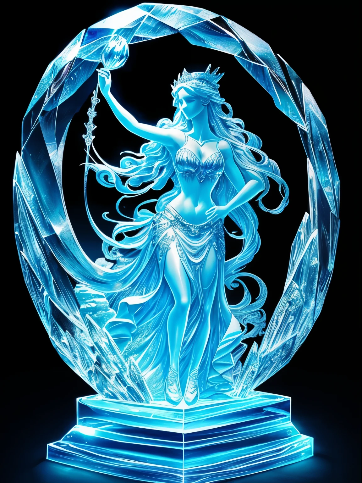 (((Imagine a transparent ice statue of the mythical goddess Venus:1.4))), best quality, high definition, 4k, highly detailed, (ice sculpture:1.1), (frozen solid:1.1), (clear light blue ice:1.2), beautiful face, smiling, gigantic breasts,