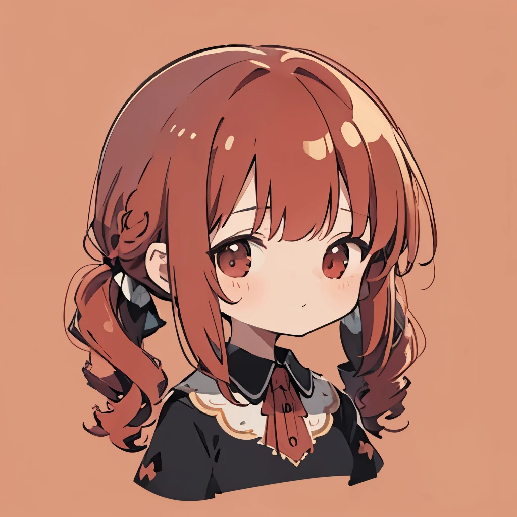 transparent watercolor、girl、Jewel Eyes、Beautiful arrangements and motifs、Depth of bounds written、flat avatar, 1girl,  slightly lighter red hair((twin tails、Hair rolls))、red hair、縦Hair rolls、twin tails、black shirt、Fluffy shirt、、red frill on shirt、red eyes、ツイン縦Hair rolls、flat avatar、Deformed、Upper body、Vertical curly hair、vertically curled hair、twin drill hair、Trixie、Cute backgrounds、