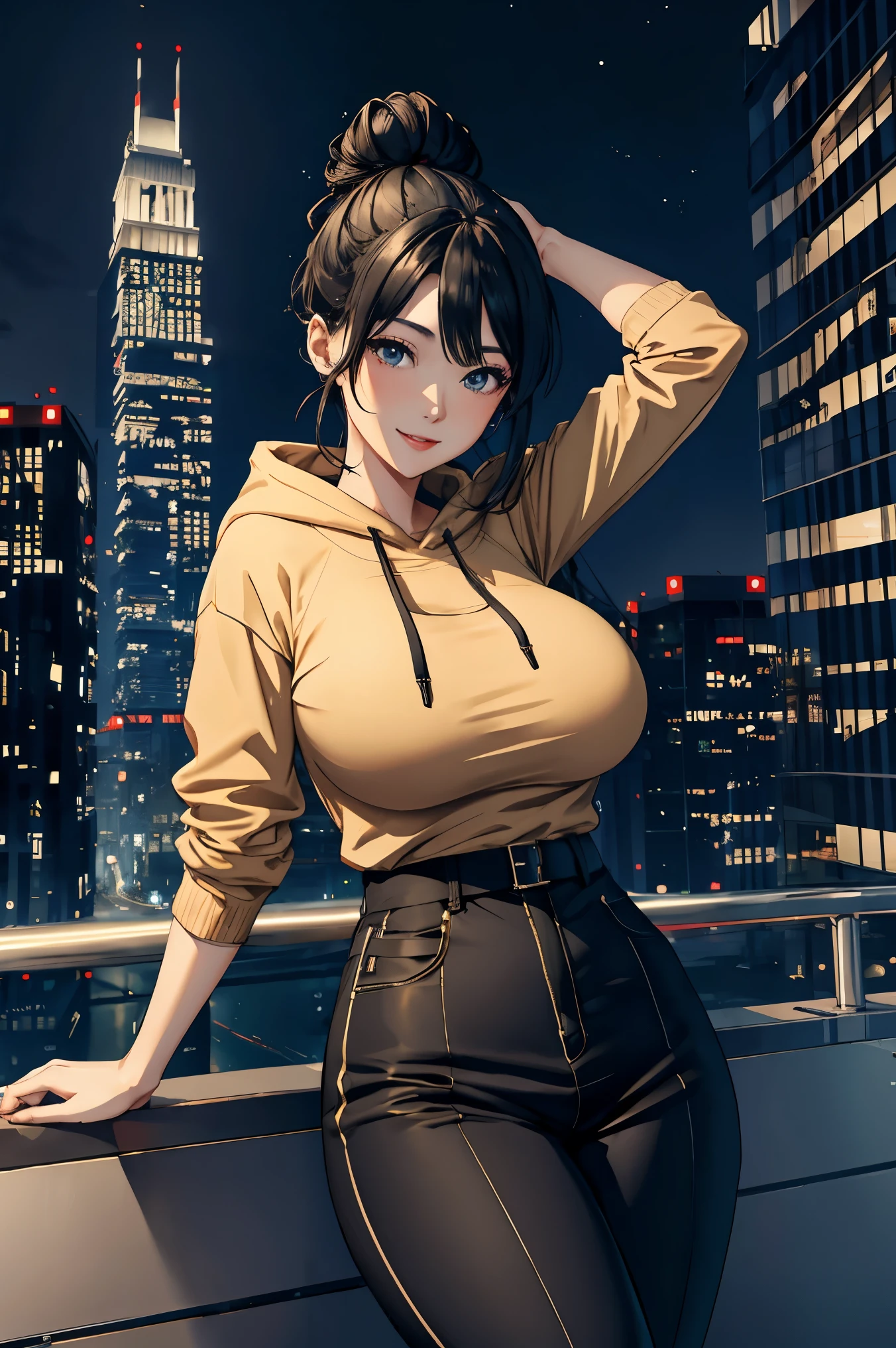 a girl are large sweatshirt showing her breasts, ((detailed nipples)), skirt, shorts, (long stockings or pantyhose), cityscape, medium breasts,

((very detailed)), perfectly detailed face, detailed hand, photorealistic image.