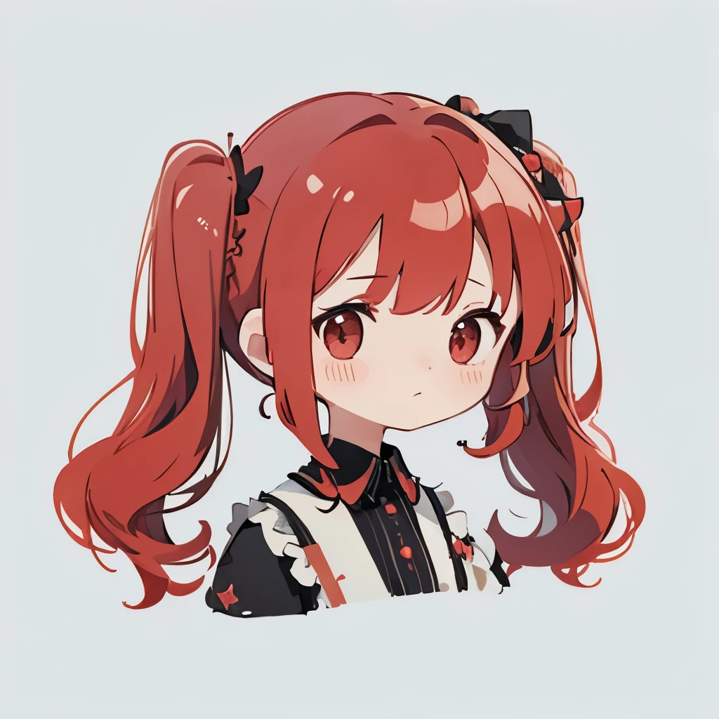 transparent watercolor、girl、Jewel Eyes、Beautiful arrangements and motifs、Depth of bounds written、flat avatar, 1girl, slightly lighter red hair((twin tails、Hair rolls))、red hair、縦Hair rolls、twin tails、black shirt、Fluffy shirt、、red frill on shirt、red eyes、ツイン縦Hair rolls、flat avatar、Deformed、Upper body、Vertical curly hair、vertically curled hair、twin drill hair、Trixie、Cute backgrounds、embarrassed、shy、
