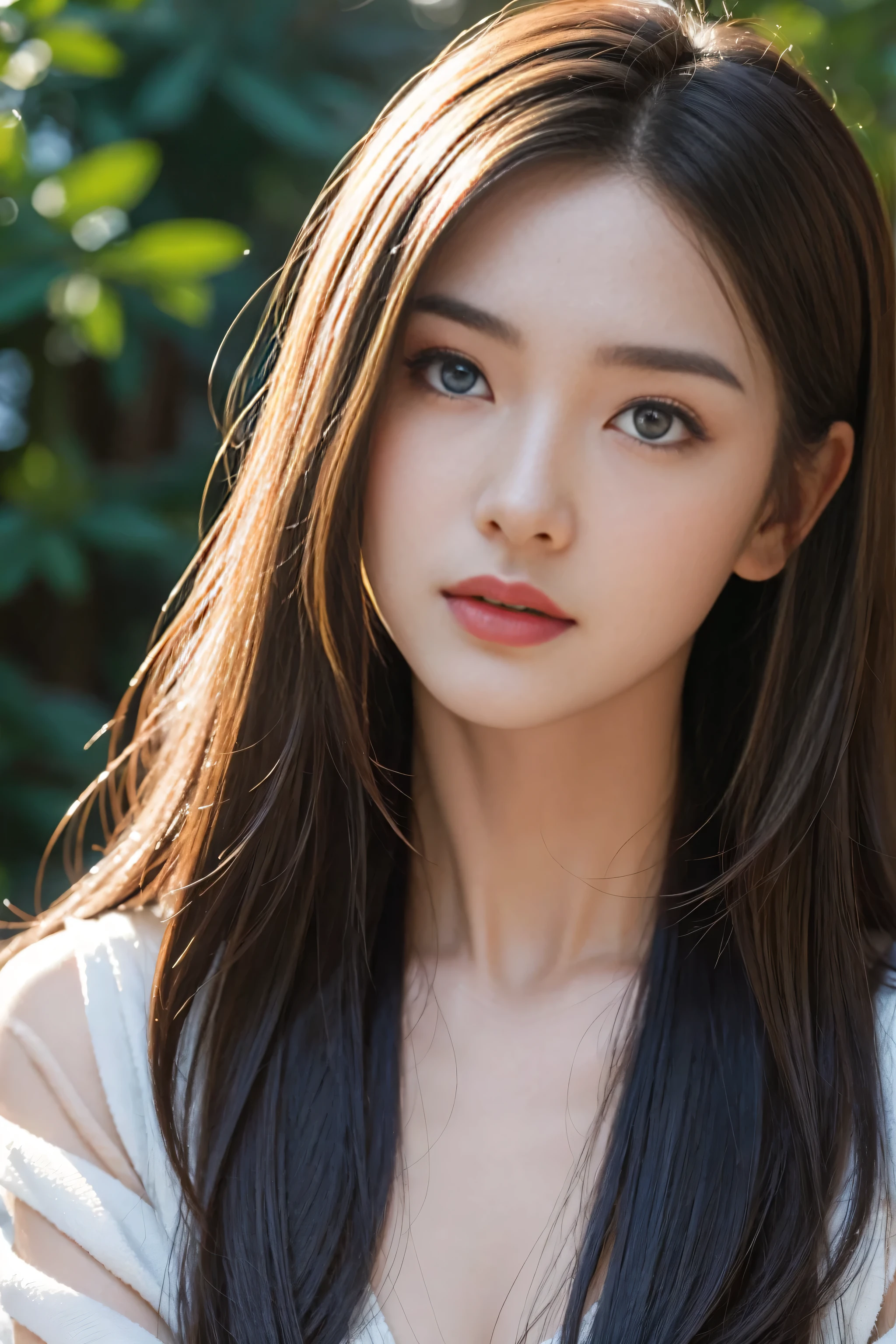 top-quality、超A high resolution、(Photorealsitic:1.4)、Cinematic,Bewitching beauty,Colossal 、up looking_で_viewer、detailed face details、beatiful detailed eyes、Silvery hair、blue eyess、Thin、Bewitching look、(makeups:0.3)、red-lips、Very detailed clothes、(ulzzang -6500-v1.1:0.3)