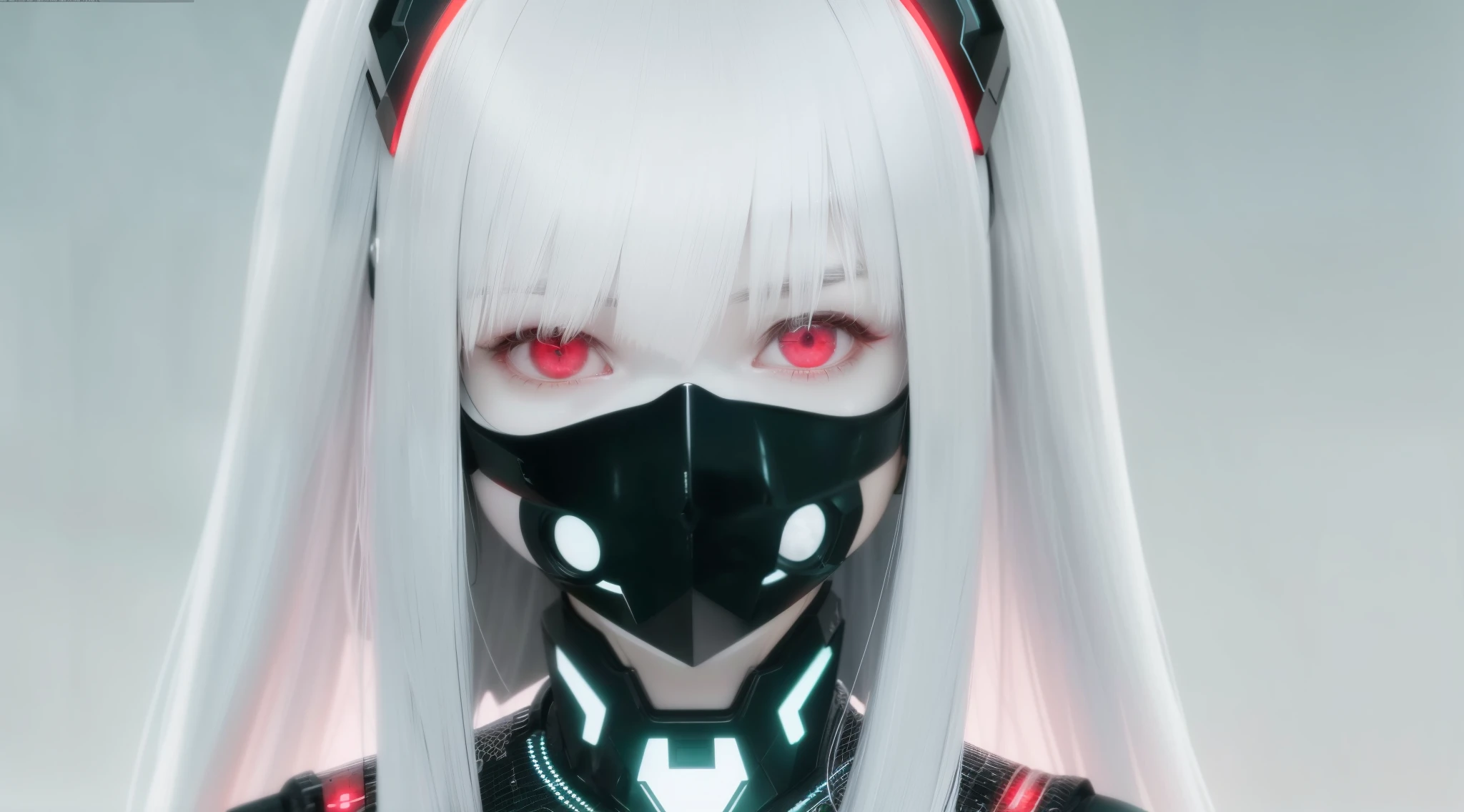 [(best quality,4k,8k,highres,masterpiece:1.2),ultra-detailed,(realistic,photorealistic,photo-realistic:1.37)],white hair,red X eyes,mask,cyborg suit,loli,concept artists,dark scene,glowing neon lights,high-tech background,sharp focus,vivid colors