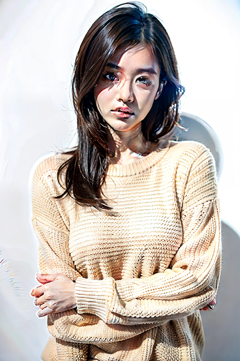 1 girl,sweater,white background,