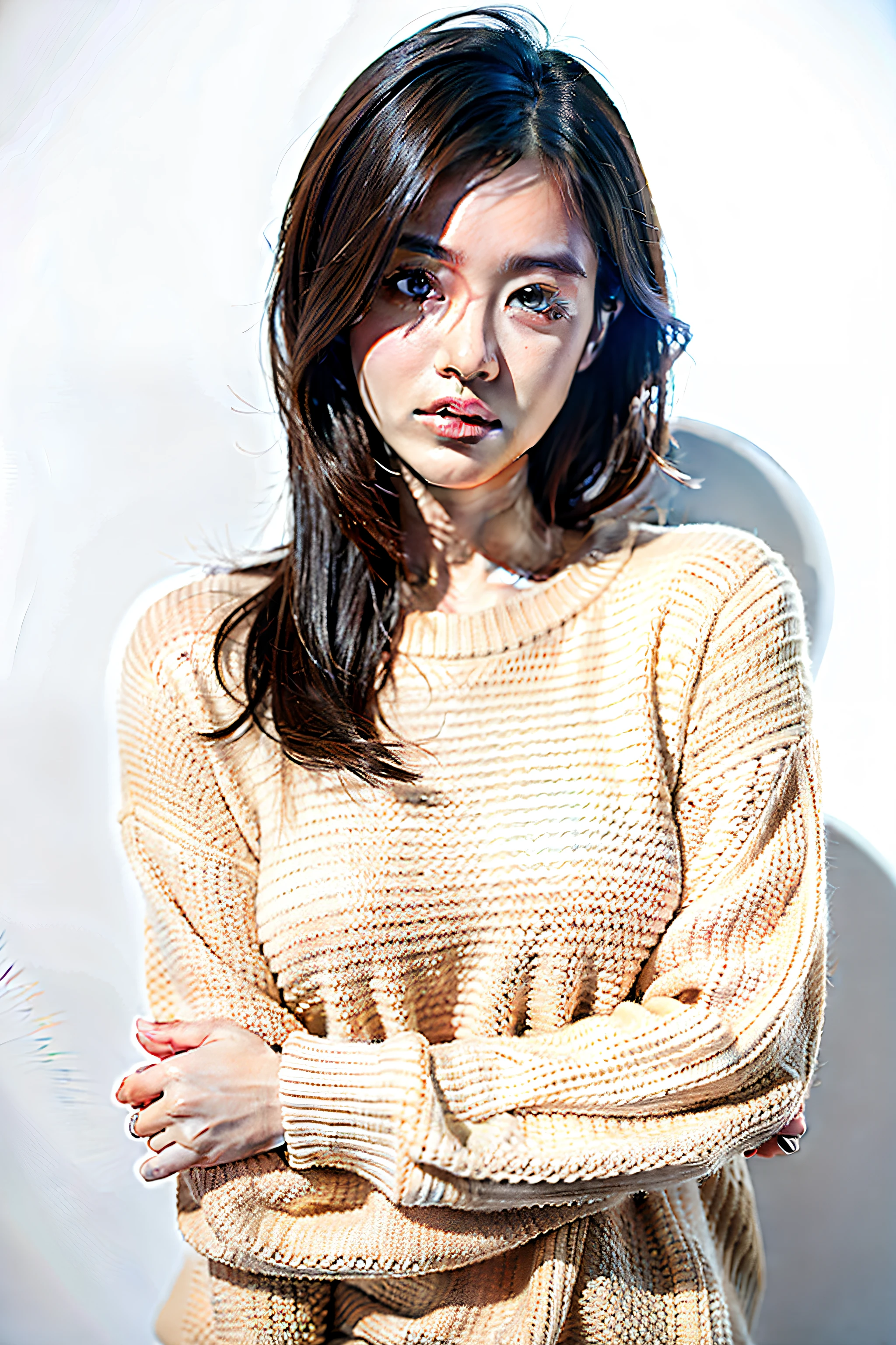 1 girl,sweater,white background,
