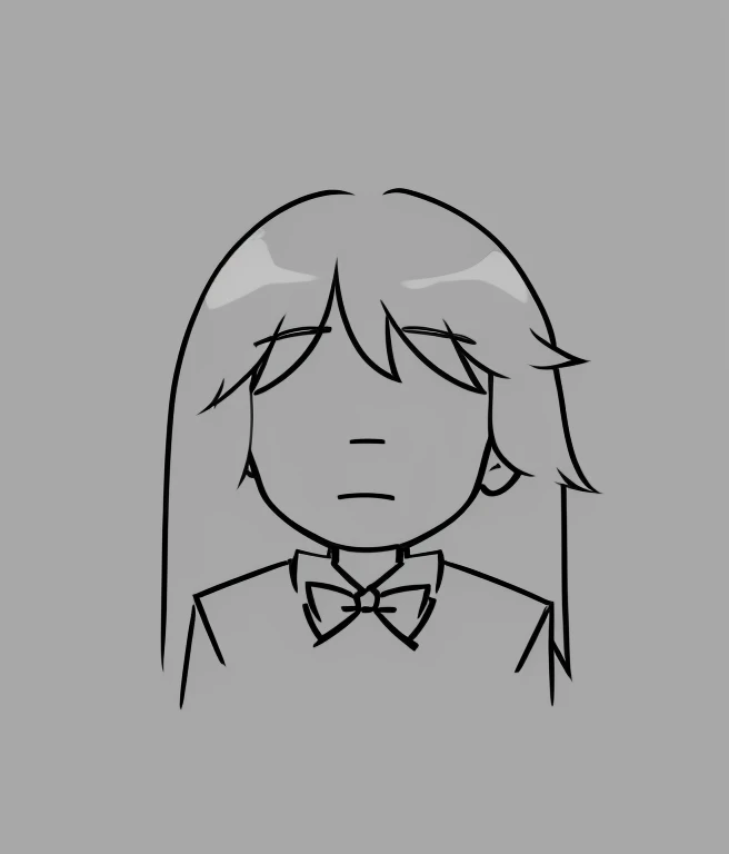 Drawing of a man wearing a bow tie and a shirt, Flat anime style shading, clean anime outlines, bust portrait, Symmetrical portrait RPG avatar, bust, Only a few bangs, , bust, Flat anime style, simple line art, subtle anime style, line art, straight dark outline, Face anime portrait。Japanese manga style,cute,Simple lines。girl。