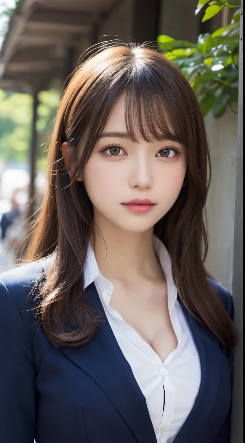 masutepiece, Best Quality, Illustration, Ultra-detailed, finely detail, hight resolution, 8K Wallpaper, Perfect dynamic composition, Beautiful detailed eyes, Natural Lip,blazer ,school uniform, cleavage, Full body