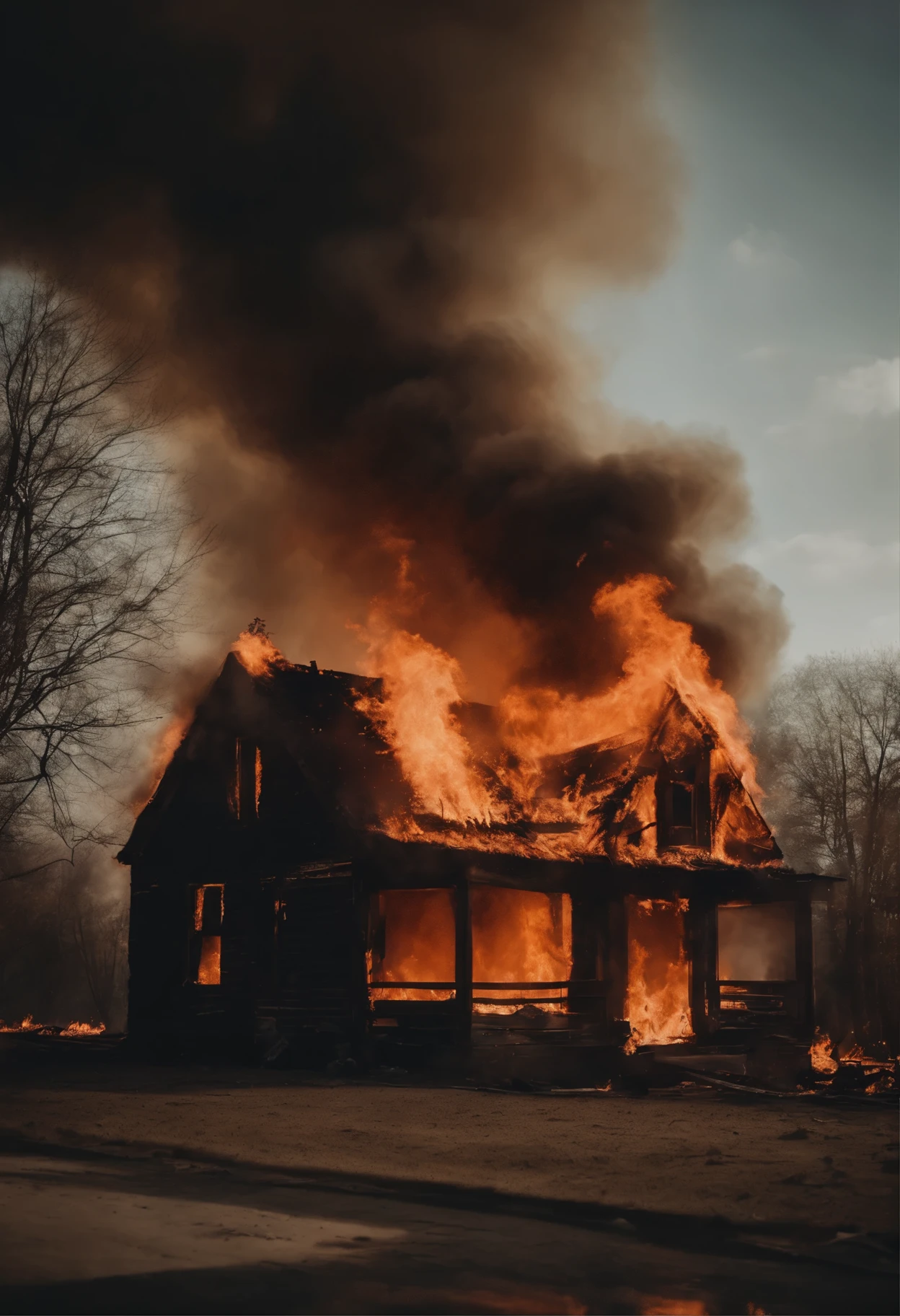 A house burning down