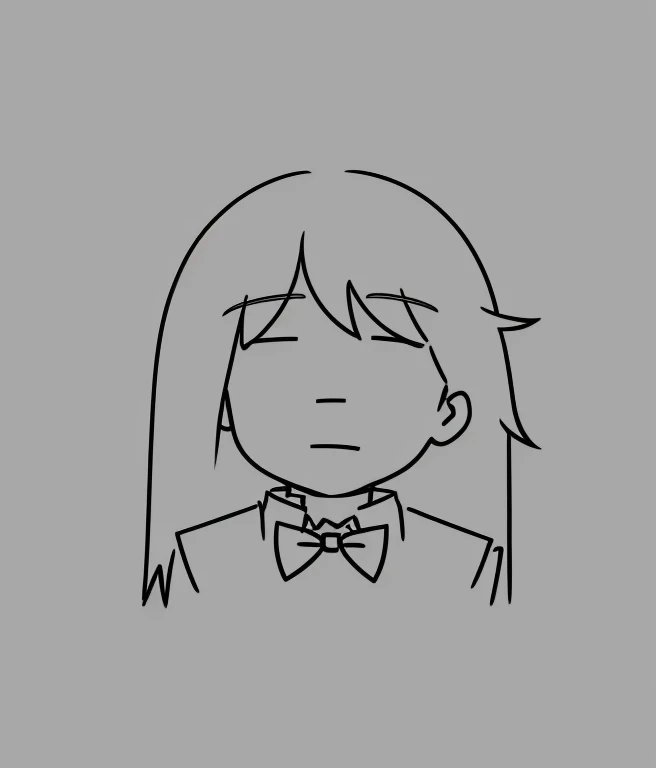 Drawing of a man wearing a bow tie and a shirt, Flat anime style shading, clean anime outlines, bust portrait, Symmetrical portrait RPG avatar, bust, Only a few bangs, , bust, Flat anime style, simple line art, subtle anime style, line art, straight dark outline, Face anime portrait。Japanese manga style，cute，Simple lines。girl。Idle。