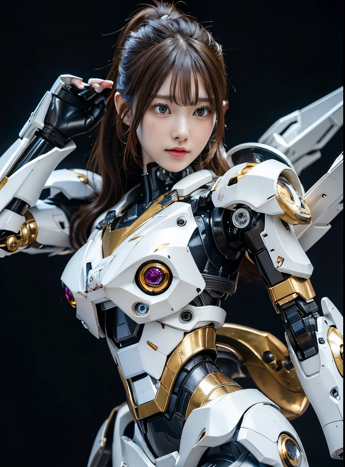 rough skin, Super detailed, advanced details, high quality, 最high quality, High resolution, 1080P, hard disk, beautiful,beautifulサイボーグの女性,Mecha cyborg girl,battle mode,Mecha body girl,She wears a battle cyborg mech with a weapon,Cyborg Warrior,full body shot