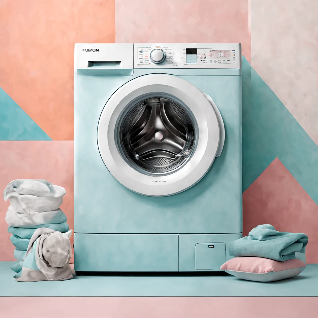 Fusion Art, Soft Color Tones, washing machine, lines and geometric art
