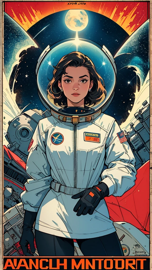 (((32k))),(((highest quality))),(((Perfect One Woman))),retro,vintage,60's,70's,80's,(((old movie posters))),abstract,スペーススリラーmovie poster,(Futuristic),,satellite,mechanical,Geometric pattern,meteor,meteorite,planet,very delicate,very detailed,astronaut,Milky Way,movie poster_white frame,