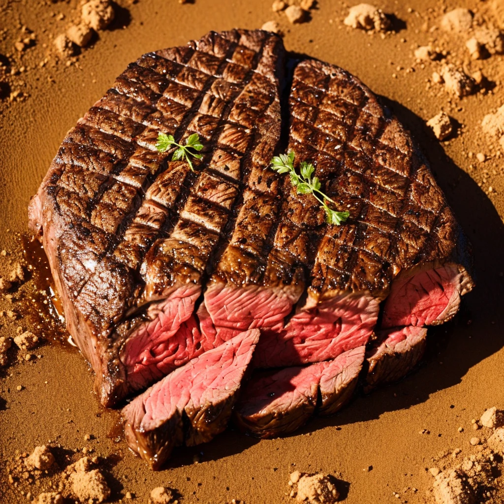 Super huge high quality steak、Shot and killed in the middle of the desert